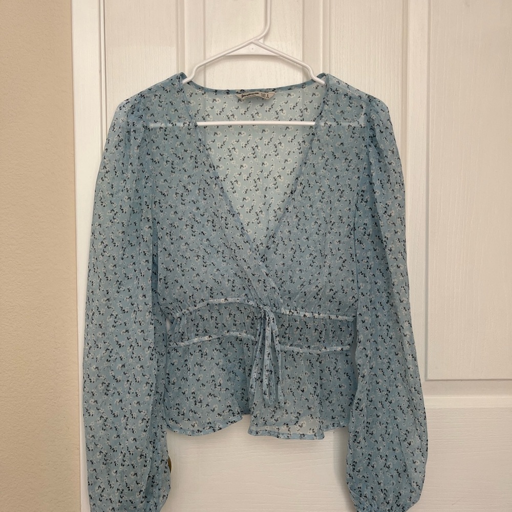 Stradivarius Light Blue Floral Blouse
